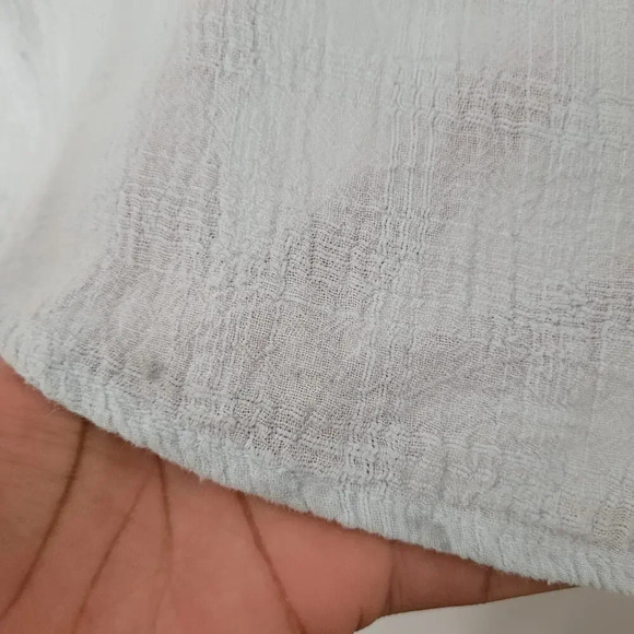 Wrap London Women's Button-Up Tunic Top Size 2 Blue Linen Long Sleeves V-Neck - Picture 6 of 10